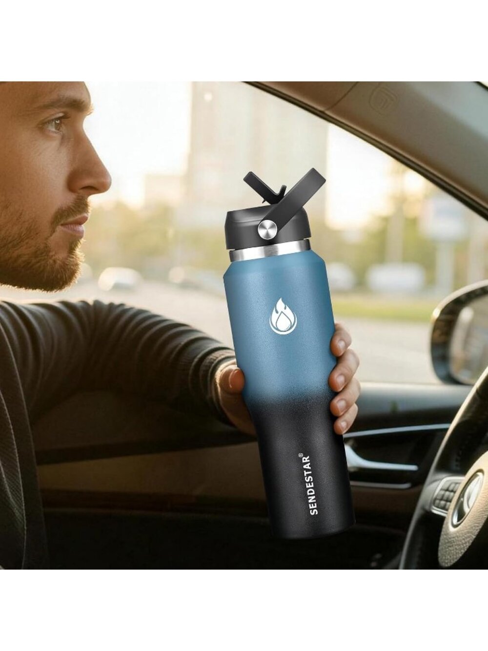 Dark Blue Back 40oz Stainless Steel WaterBottle Insulated Tumbler 3 Lid Cyanotic - Picture 6 of 6